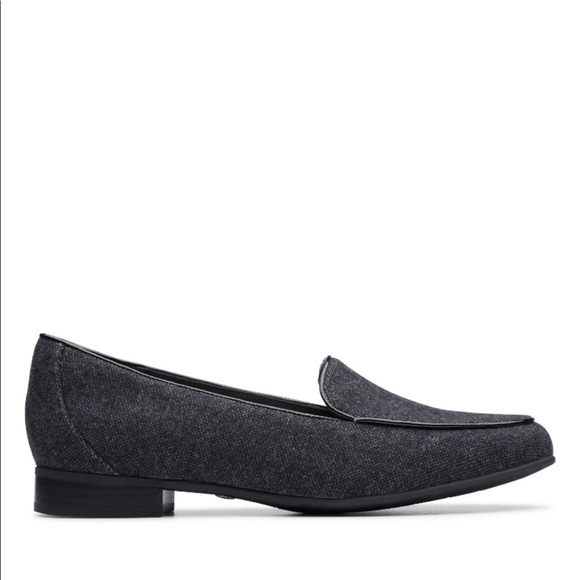 UnBlush Ease by Clark’s Gray Wool Blend Loafers Black Patent Thin Trim Size 8 - Picture 1 of 13
